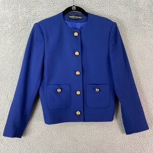 Herbert Grossman Blazer Women 8 Blue Excellent Gold Crest Button Vintage USA